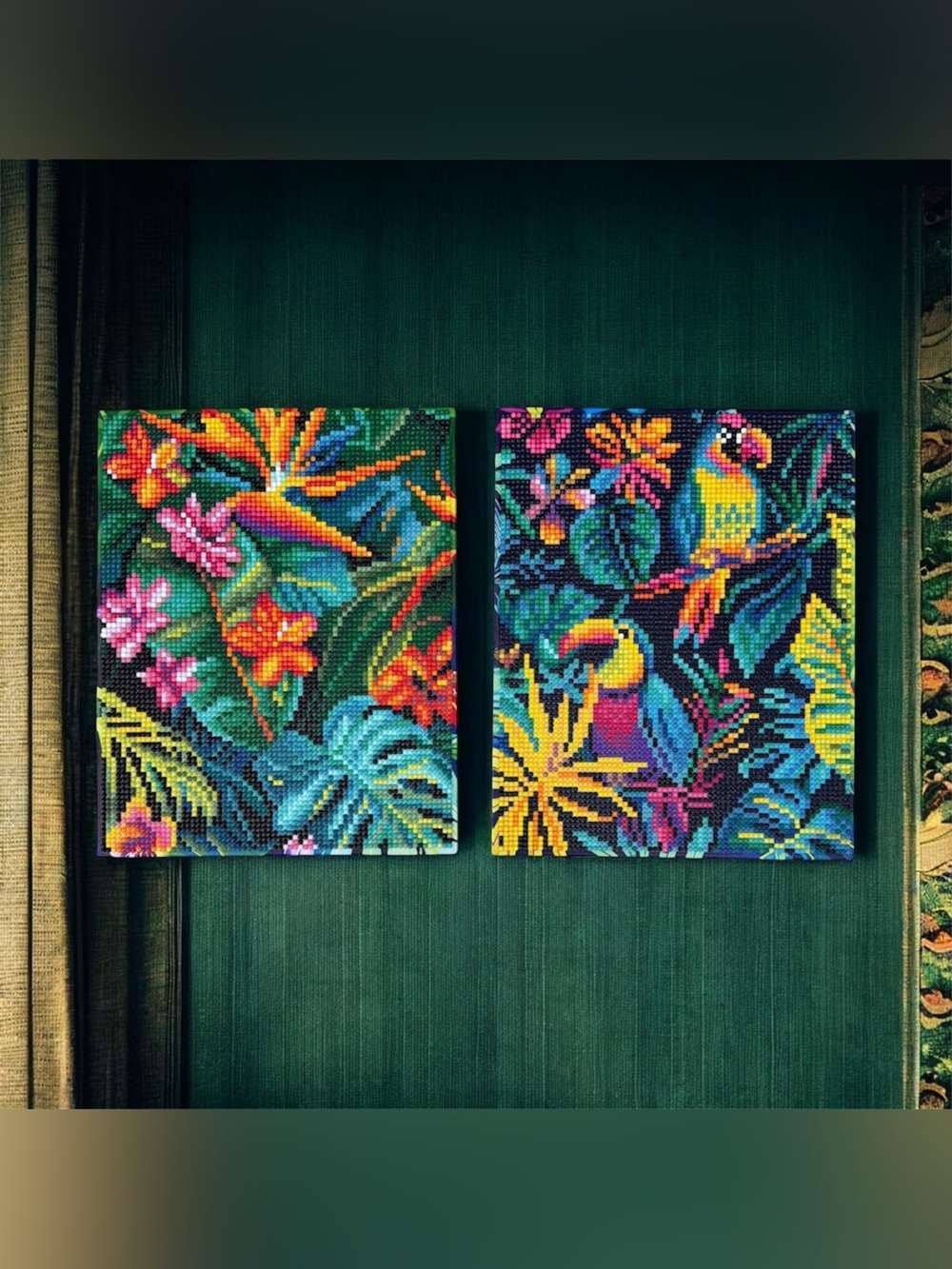 Tropical Diamond Art Canvas Set Exotic Birds & Botanical Paradise Wall Decor